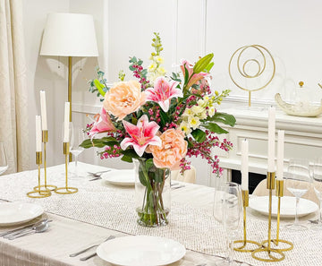 XLarge Exclusive Real Touch Pink French Flower Centerpiece In Glass Vase